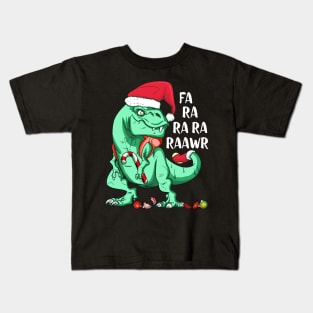 Funny Holiday T-Rex in Santa Hat FA RA RAWR Christmas Gift Kids T-Shirt